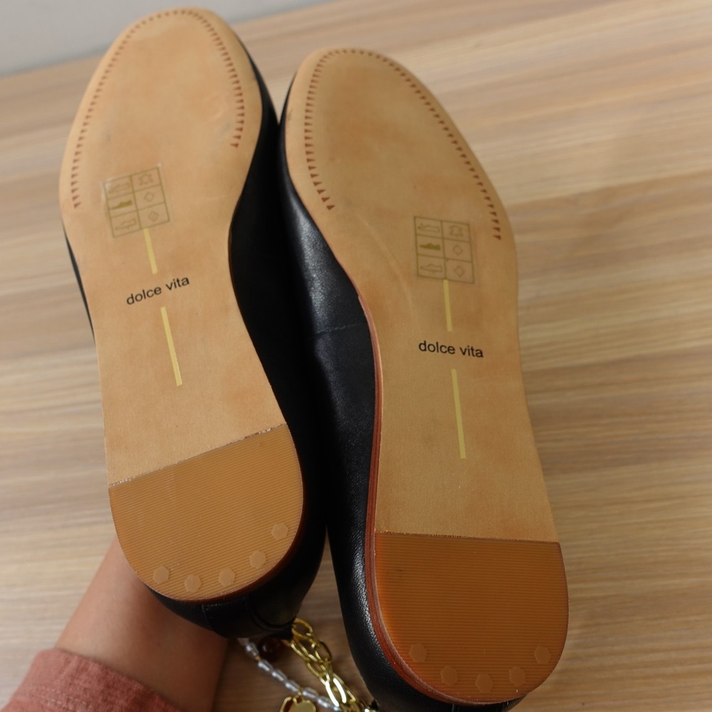 Dolce Vita Ballet Flats Womens 7 Black Whimsical Y2K Chain Pearl Charm NEW $150 - Picture 11 of 12